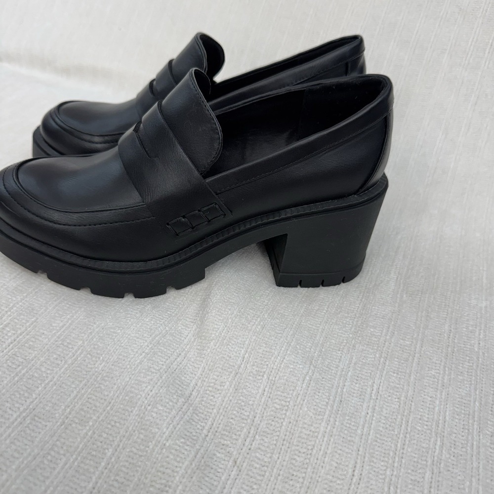 Esprit Platform Loafer Heels Womens 7.5 Black Chunky Lug Sole Slip On - Picture 3 of 9